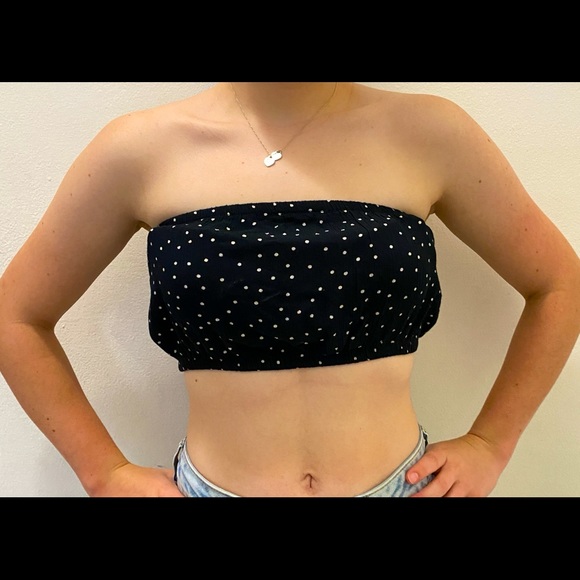 American Eagle Black Bandeau Top with White Polka Dots - Picture 3 of 5